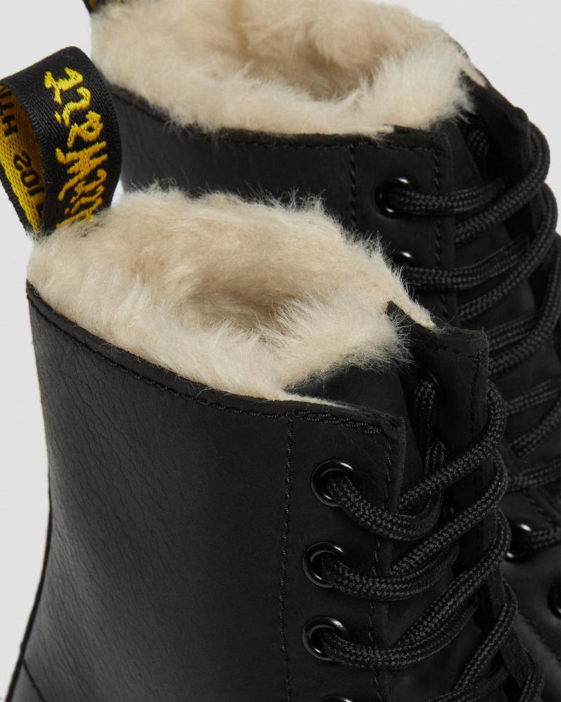 Black Women's Dr Martens 1460 Faux Fur Lined Lace Up Boots | CA 159PJJ